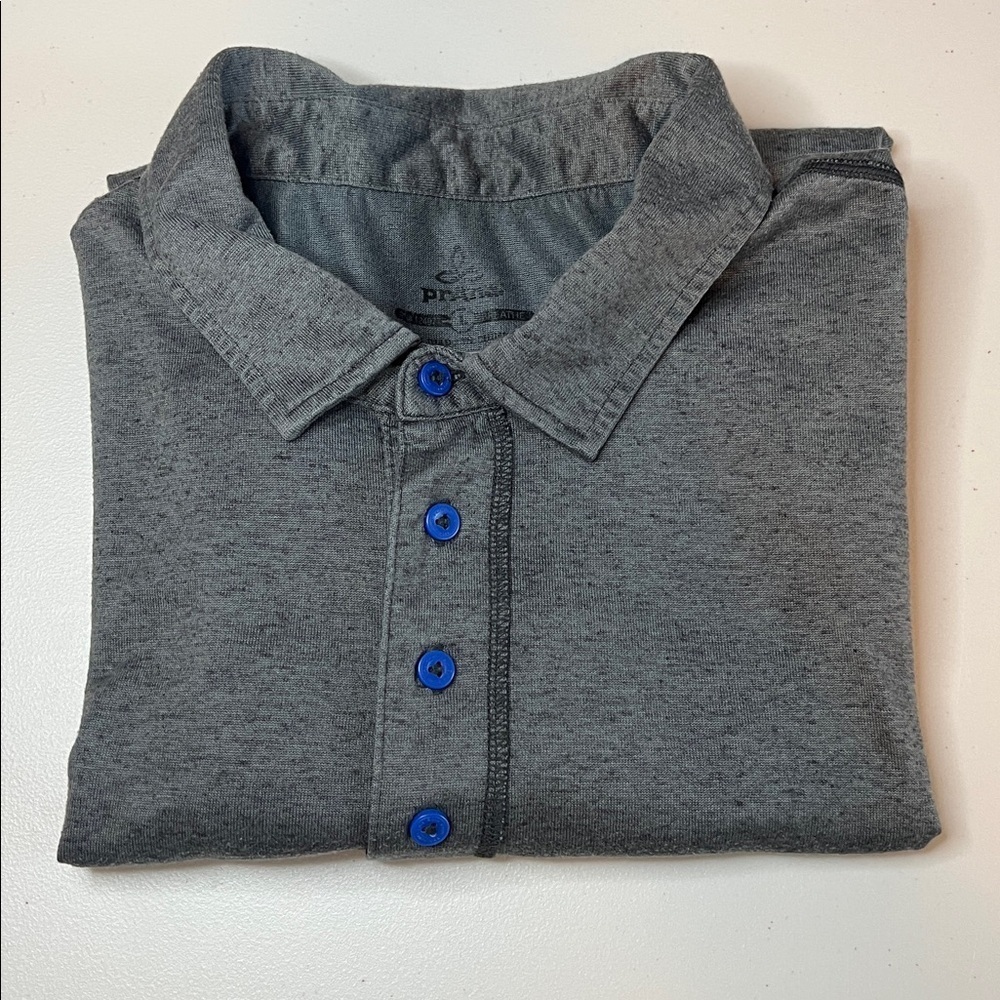 Prana Gray Exposed Seam Polo Gray/Blue Size Large